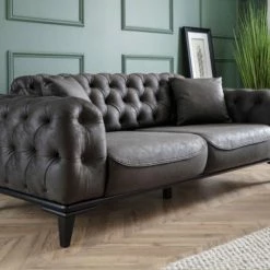 House Of Bling Furniture Boutique Roma Chesterfield Sofa Set In Dark Grey