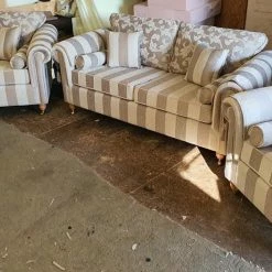 House Of Bling Furniture Boutique Royal Windsor Sofa In Floral And Strip Cream And Beige Sofas