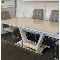 House Of Bling Furniture Boutique Dining Tables And Chairs Sets High Gloss Light Grey Extendable Dining Table