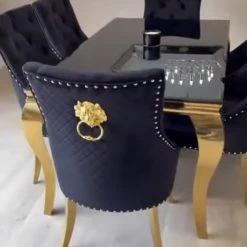 House Of Bling Furniture Dining Tables Cambridge Dining Table 1.8 Meters In Gold With Glass Top