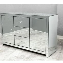 House Of Bling Furniture Boutique Large Clear Plain Mirrored Sideboard Cabinet