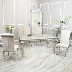 House Of Bling Furniture Boutique Cambridge Cream Marble Table With Cream Paris Chairs Dining Tables And Chairs Sets