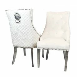 House Of Bling Furniture Boutique Dining Chairs Valencia Lion Knock Plush Velvet Cream Chair Package