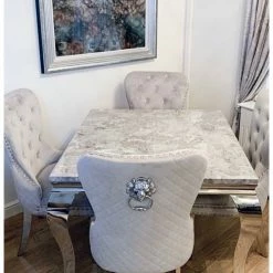 House Of Bling Furniture Boutique Light Grey Marble Top 1.4 Meters Dining Tables And Chairs Sets