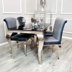 House Of Bling Furniture Boutique Dining Tables And Chairs Sets Cambridge Black Or Grey Glass Table With Dark Grey Paris Chairs