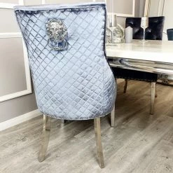 House Of Bling Furniture Boutique Dining Chairs Valencia Lion Knock Metallic Grey Velvet Chair Package