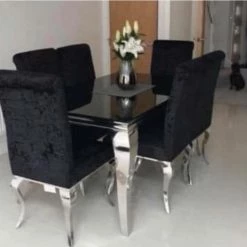House Of Bling Furniture Boutique Dining Tables And Chairs Sets Cambridge Black Glass Table With Paris Chairs