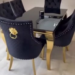 House Of Bling Furniture Cambridge Dining Table 1.4 Meters In Gold With Glass Top Dining Tables