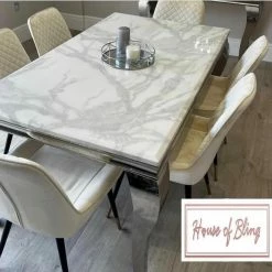 House Of Bling Furniture Boutique Cambridge Smoked White Table With 4 Lara Knock Chairs Dining Tables And Chairs Sets