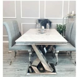 House Of Bling Furniture Boutique Dining Tables And Chairs Sets Ariana Marble X White Marble Table Top With Chairs