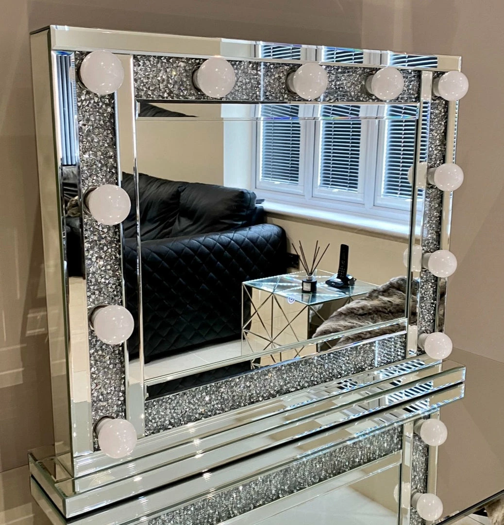 House Of Bling Furniture Boutique Crushed Diamond Dressing Table Large Hollywood Mirror 3 House Of Bling Furniture Boutique Crushed Diamond Dressing Table Large Hollywood Mirror