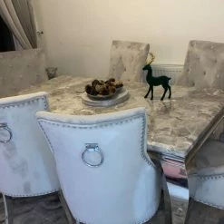 House Of Bling Furniture Boutique Cambridge Grey Marble Top With Our Light Grey Knocker Chairs