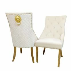 House Of Bling Furniture Boutique Valencia Lion Knock Plush Velvet Cream Chair Set