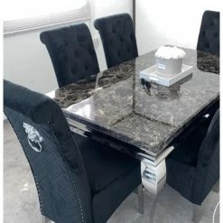 House Of Bling Furniture Boutique Black Marble Cambridge Table With Elsa Lion Knock Chsirs