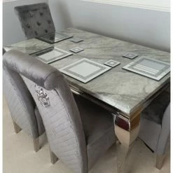 House Of Bling Furniture Boutique Dining Tables And Chairs Sets Grey Marble Cambridge Table With Elsa Lion Knock Chsirs