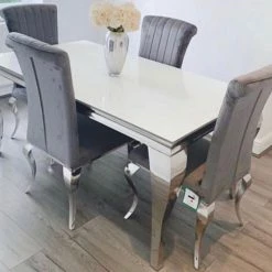 House Of Bling Furniture Boutique Cambridge White Glass Table With Paris Chairs Dining Tables And Chairs Sets