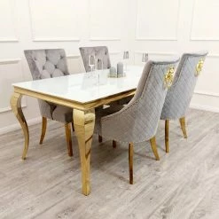 House Of Bling Furniture Cambridge Dining Table 1.6 Meters In Gold With Glass Top