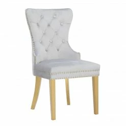 House Of Bling Furniture Boutique Dining Chairs Light Grey Velvet Lion Knock Chair Package With Gold Knocker And Legs