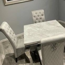 House Of Bling Furniture Boutique Devon Table With Dove Grey Lion Knock Chairs