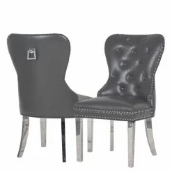 House Of Bling Furniture Boutique Dining Chairs Oxford Leather Knocker Chairs Dark Grey
