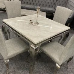 House Of Bling Furniture Boutique Dining Tables And Chairs Sets Devon Table Cream Or Light Grey Top And Chairs