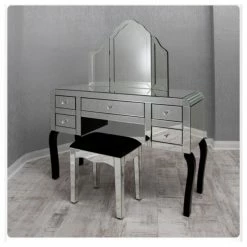 House Of Bling Furniture Boutique Curved Clear Mirrored Dressing Table