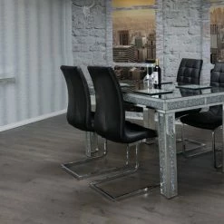 House Of Bling Furniture Boutique Crushed Diamond Table With Faux Leather Black Chairs