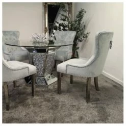 House Of Bling Furniture Boutique Crushed Diamond Round Table With 4 Grey Knocker Chairs Dining Tables And Chairs Sets