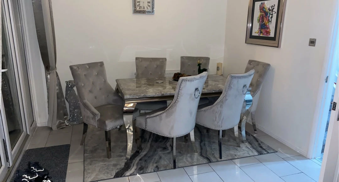 House Of Bling Furniture Boutique Cambridge Grey Marble Top With Our Light Grey Knocker Chairs 5 House Of Bling Furniture Boutique Cambridge Grey Marble Top With Our Light Grey Knocker Chairs