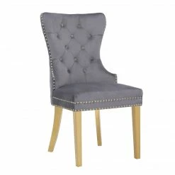 House Of Bling Furniture Boutique Grey Velvet Lion Knock Chair Package With Gold Knocker And Legs