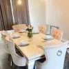 House Of Bling Furniture Boutique Dining Tables And Chairs Sets Cambridge Smoked Cream Marble Top With Our Lara Cream Chairs