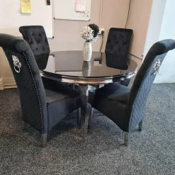 House Of Bling Furniture Boutique Oxford Round Glass Table With Lion Knock Chairs