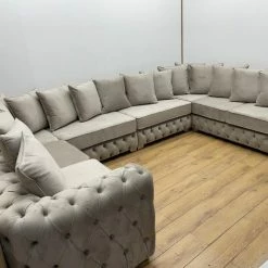 House Of Bling Furniture Boutique Surrey Fully Buttoned U Shape Sofa.