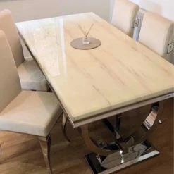 House Of Bling Furniture Boutique Dining Tables And Chairs Sets Buxford Cream Marble Table