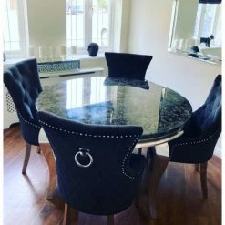 House Of Bling Furniture Boutique Oxford Round Black Marble Table With Knocker Chairs