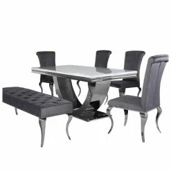 House Of Bling Furniture Boutique Dining Tables And Chairs Sets Madrid Marble Table With Smoked White Marble Top