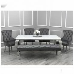 House Of Bling Furniture Boutique White Glass Table With 4 Lara Knock Chairs And Bench Dining Tables And Chairs Sets