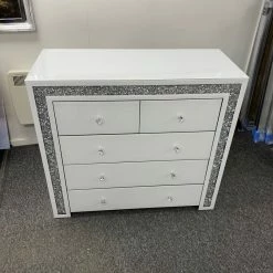 House Of Bling Furniture Boutique White Furniture CRushed Diamond White Chest Of 5 Drawers
