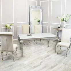 House Of Bling Furniture Boutique Cambridge Glass Table With Cream Paris Chairs