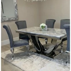House Of Bling Furniture Boutique Dining Tables And Chairs Sets Madrid Marble Table With Grey Top