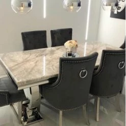 House Of Bling Furniture Boutique Buxford Table Light Grey Marble Top With Lara Chairs