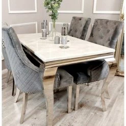 House Of Bling Furniture Boutique Cambridge Marble Table With Lion Knock Grey Chairs
