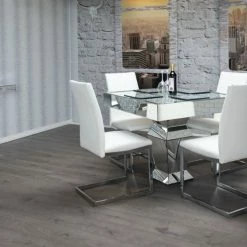 House Of Bling Furniture Boutique Crushed Diamond Table With Faux Leather White Chairs Dining Tables And Chairs Sets