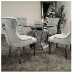 House Of Bling Furniture Boutique Crushed Diamond Round Table With 4 Grey Knocker Chairs Dining Tables And Chairs Sets