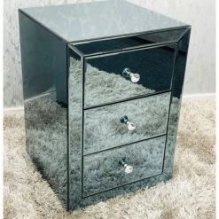 House Of Bling Furniture Boutique Smoked Mirror Bedside Units.