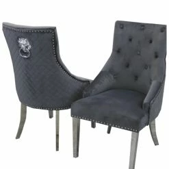 House Of Bling Furniture Boutique Dining Chairs Valencia Lion Knock Plush Velvet Dark Grey Chair