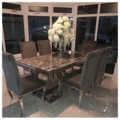 House Of Bling Furniture Boutique Dark Grey Marble Buxford Table With Paris Chairs