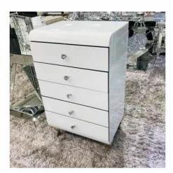 House Of Bling Furniture Boutique Caprice White Curved Tall Boy Drawers