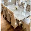 House Of Bling Furniture Boutique Cream Marble Cambridge Table With Elsa Lion Knock Chsirs