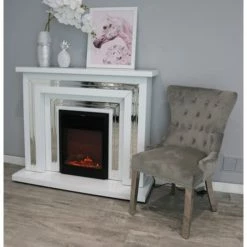 House Of Bling Furniture Boutique Bianca White Gloss Mirrored Fireplace